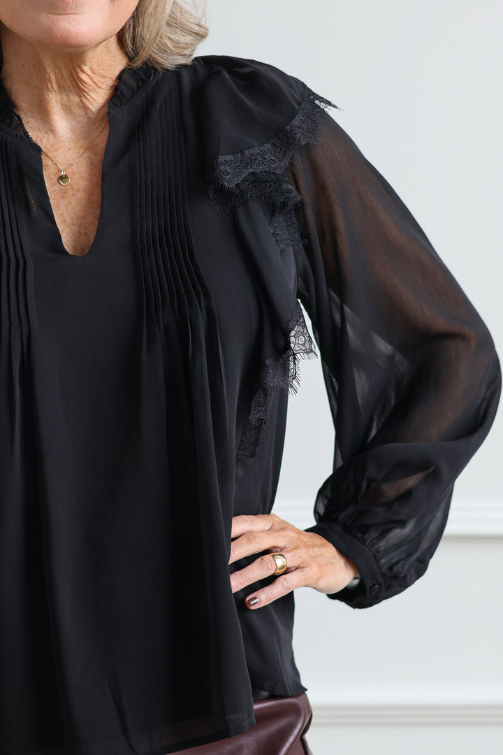 Midnight Ruffle Lace Blouse