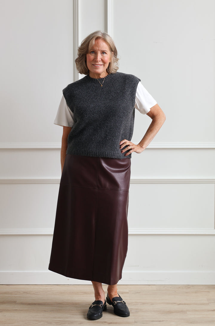 Leather Pencil Skirt - Plum