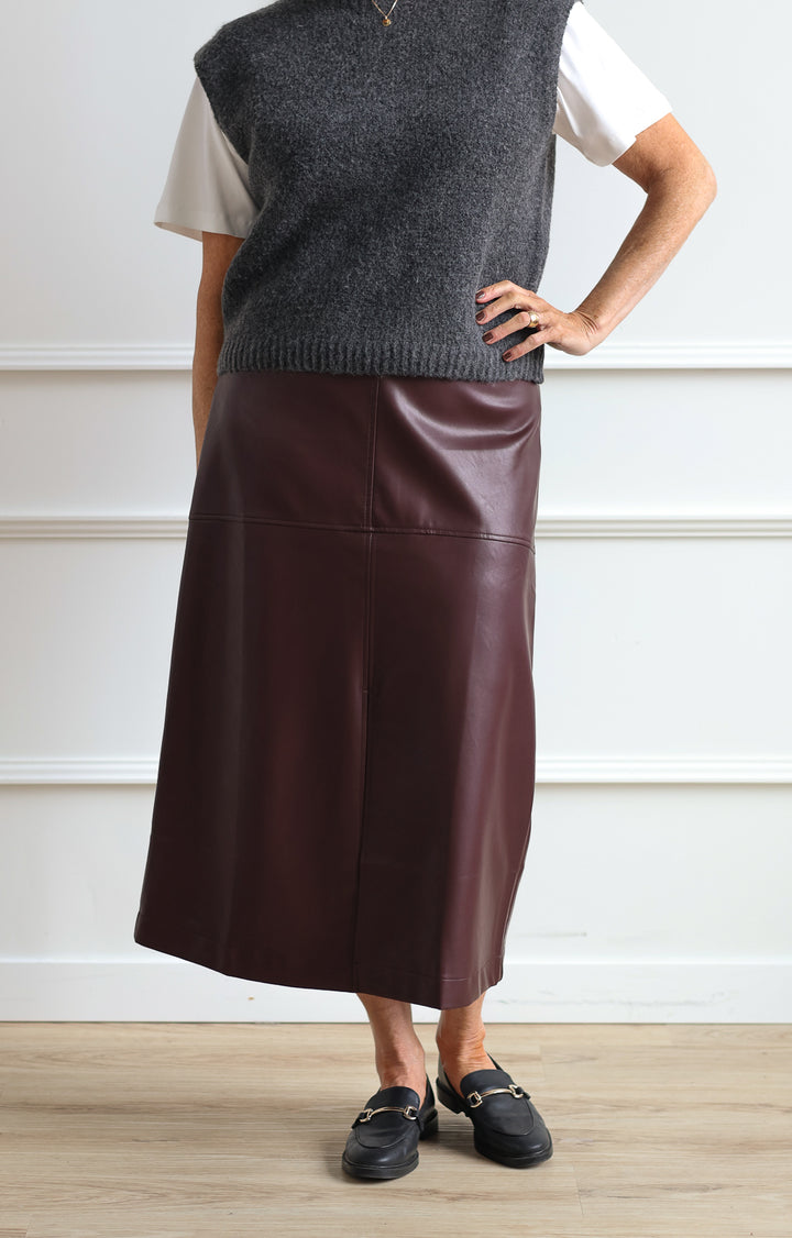 Leather Pencil Skirt - Plum