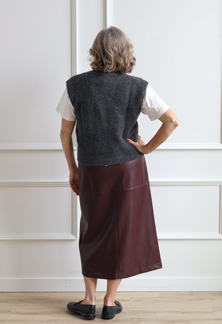 Leather Pencil Skirt - Plum