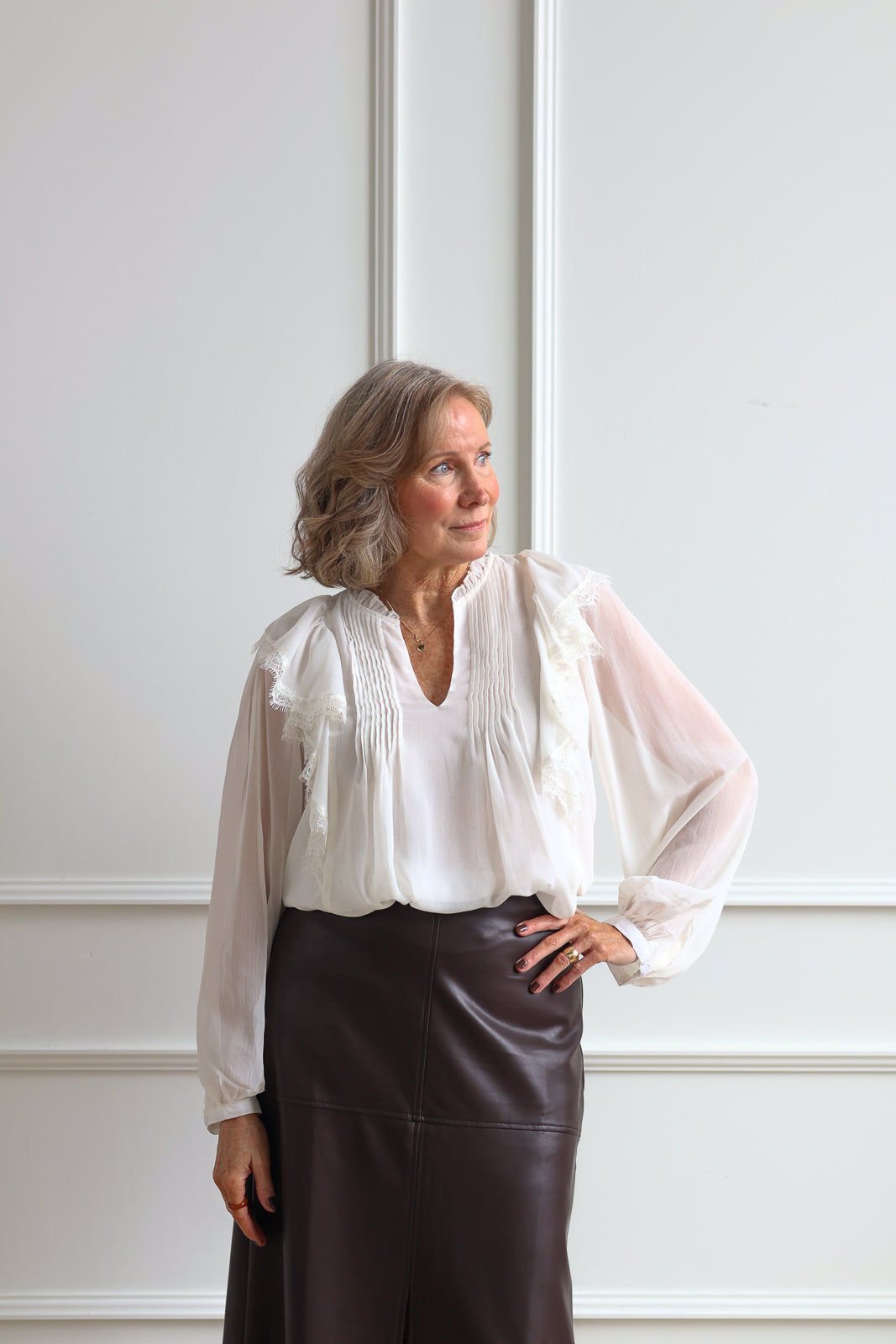 Ivory Ruffle Lace Blouse