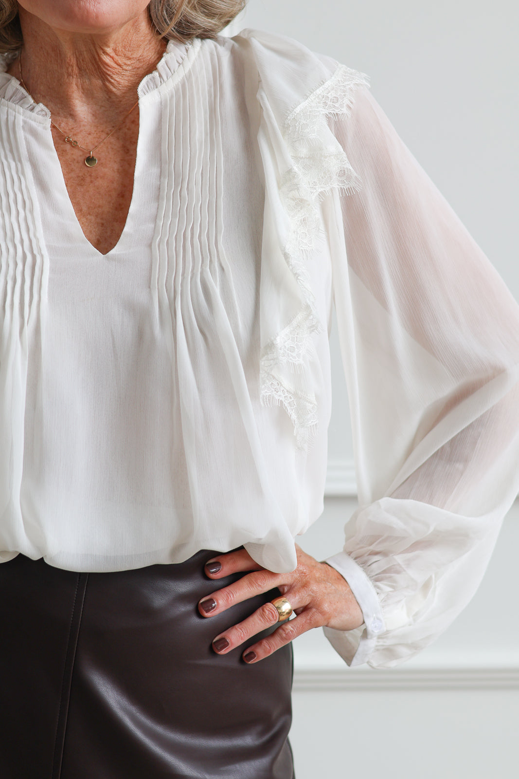 Ivory Ruffle Lace Blouse