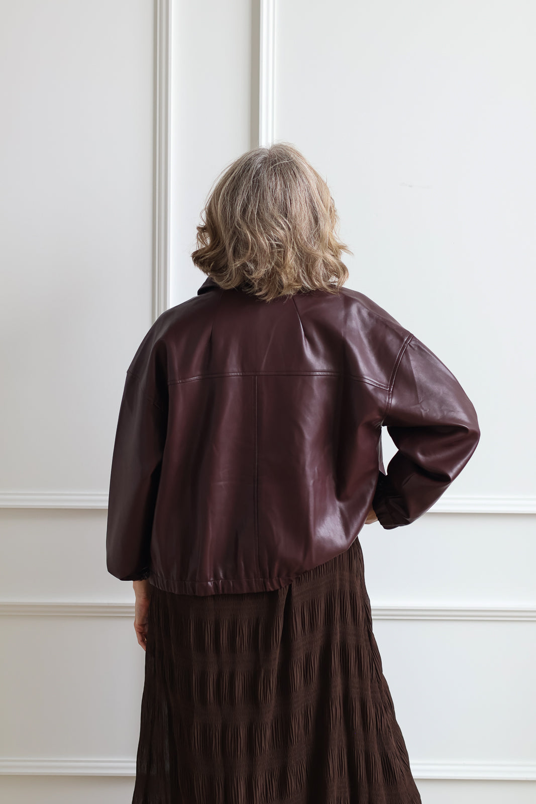 Cherry Leather Bomber Jacket