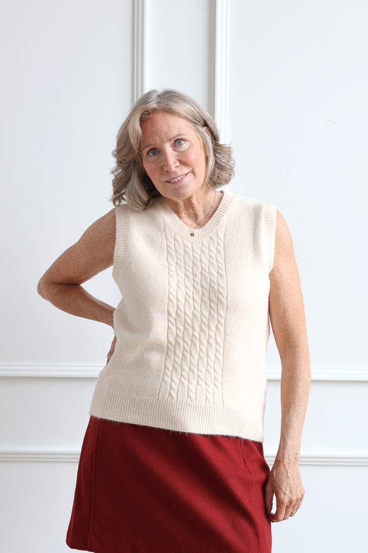 Butter Cream Cable Knit Vest