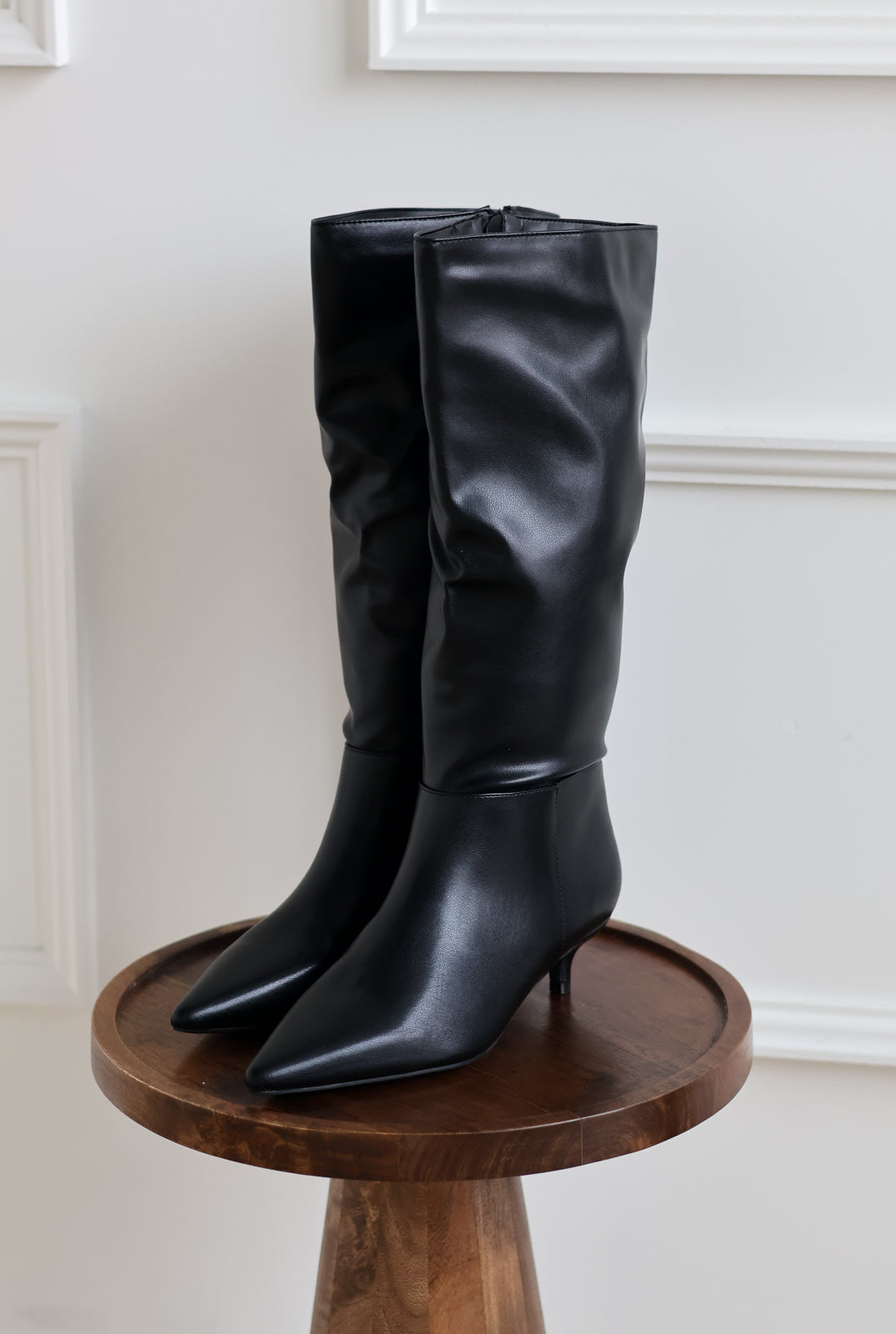 Breena Slouchy Kitten Heel Boot - Black