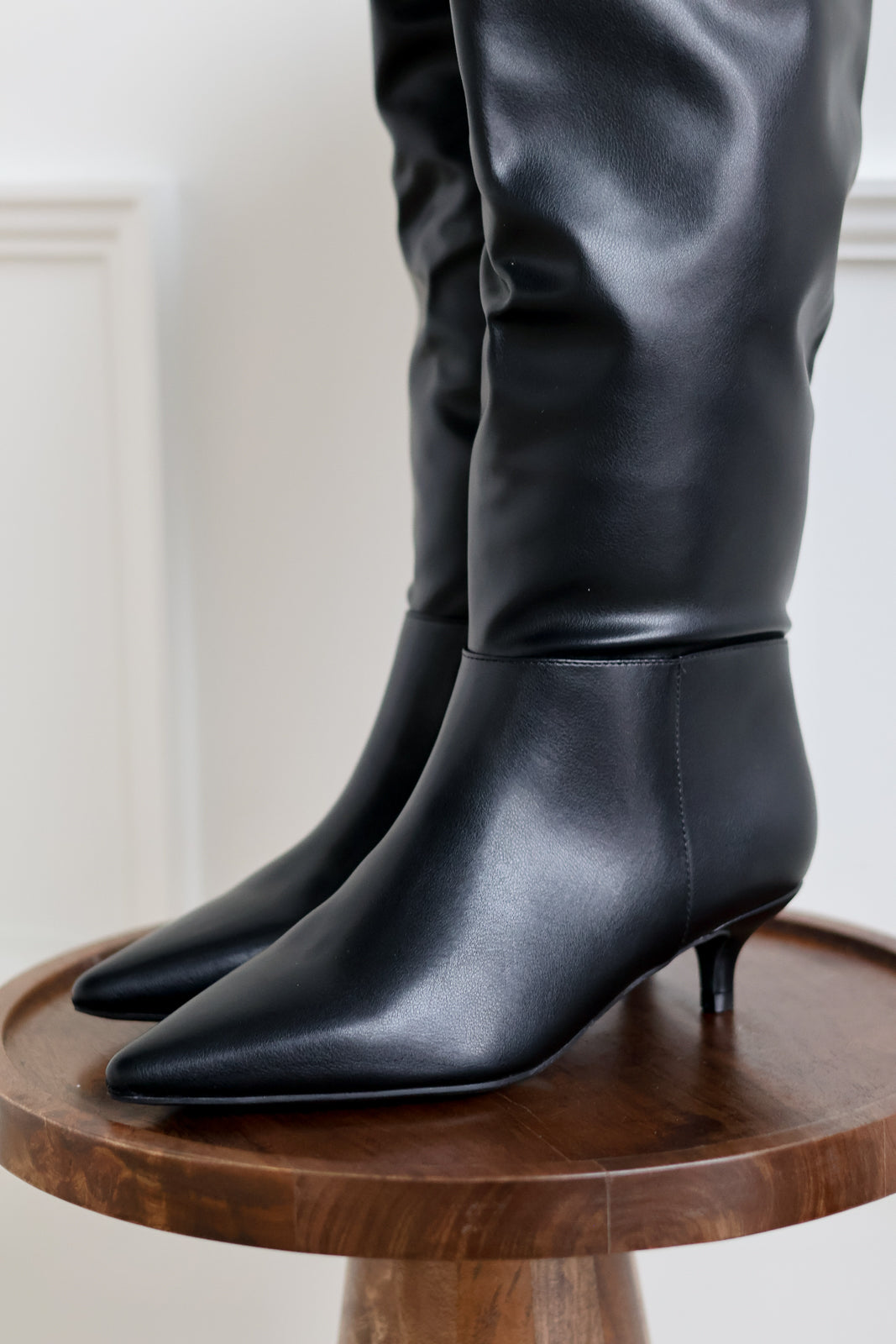 Breena Slouchy Kitten Heel Boot - Black