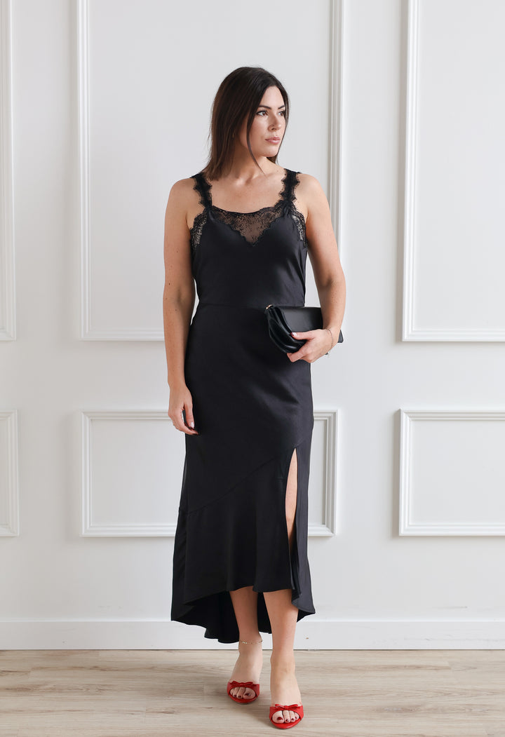 Moonlit Noir Satin Slip Midi