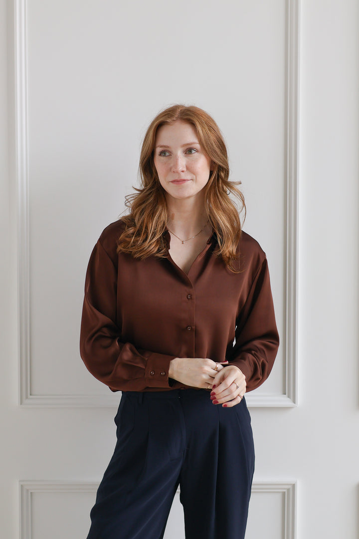 The Irina Satin Blouse - Hickory