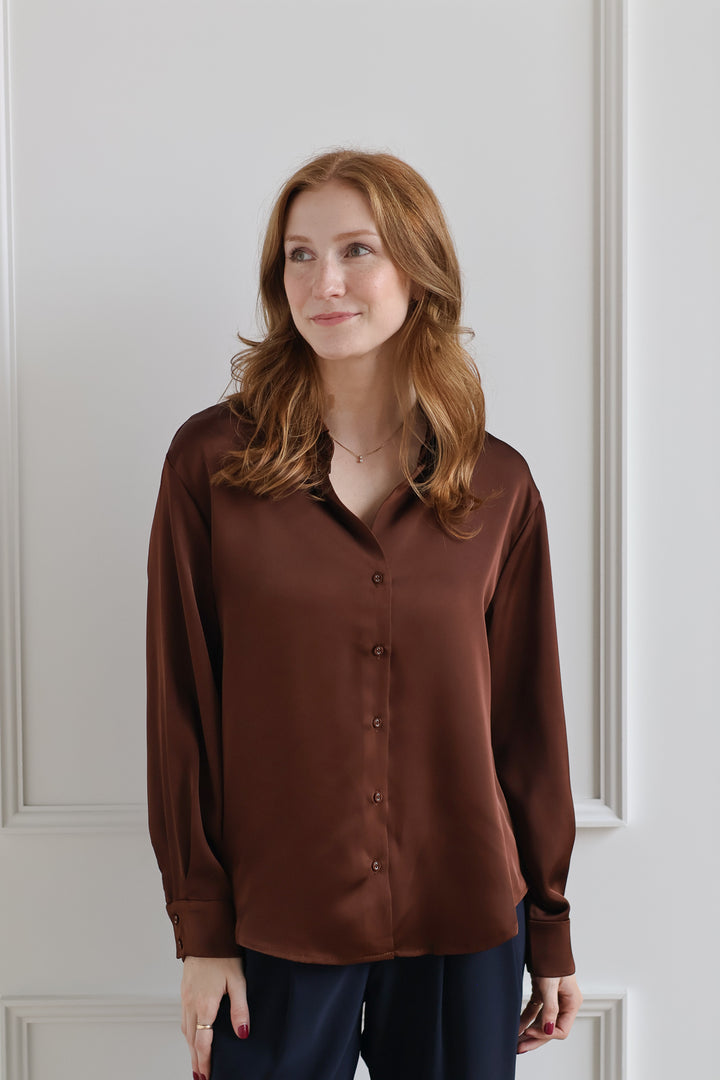 The Irina Satin Blouse - Hickory