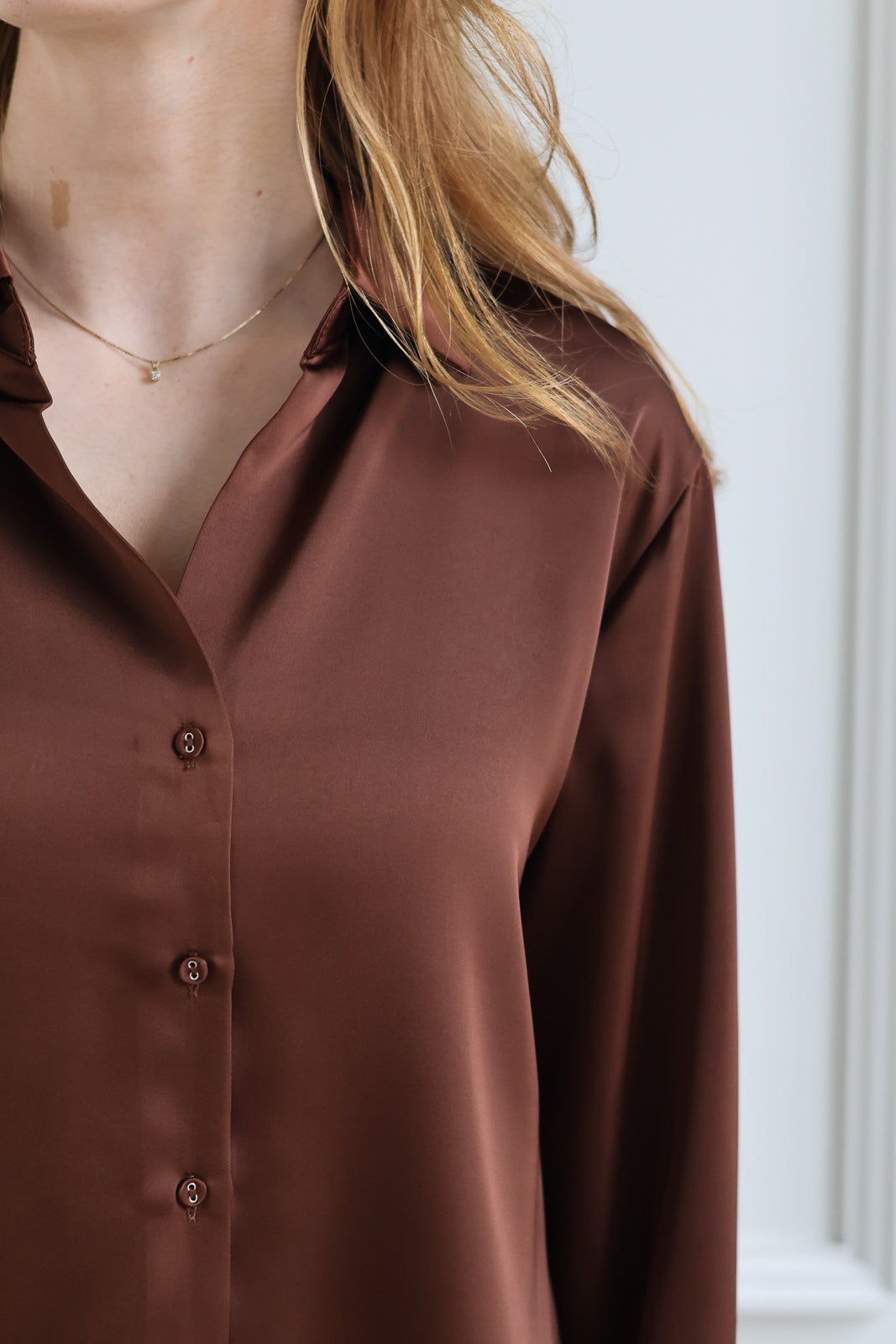 The Irina Satin Blouse - Hickory