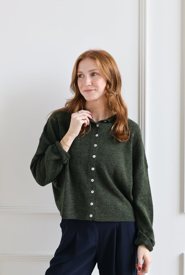 Olive Green Button Up Cardigan