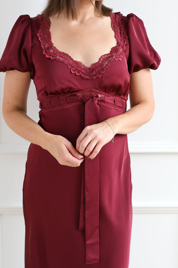 Mulled Wine Puff Sleeve Midi