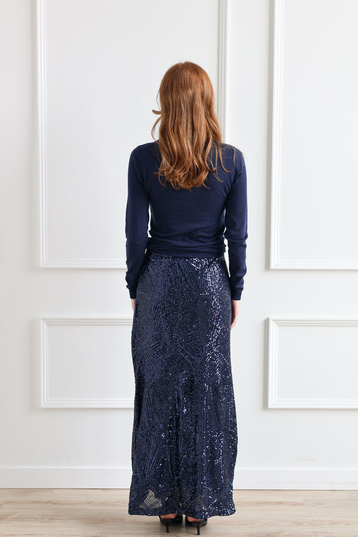 ICHI | Navy Sequin Maxi Skirt