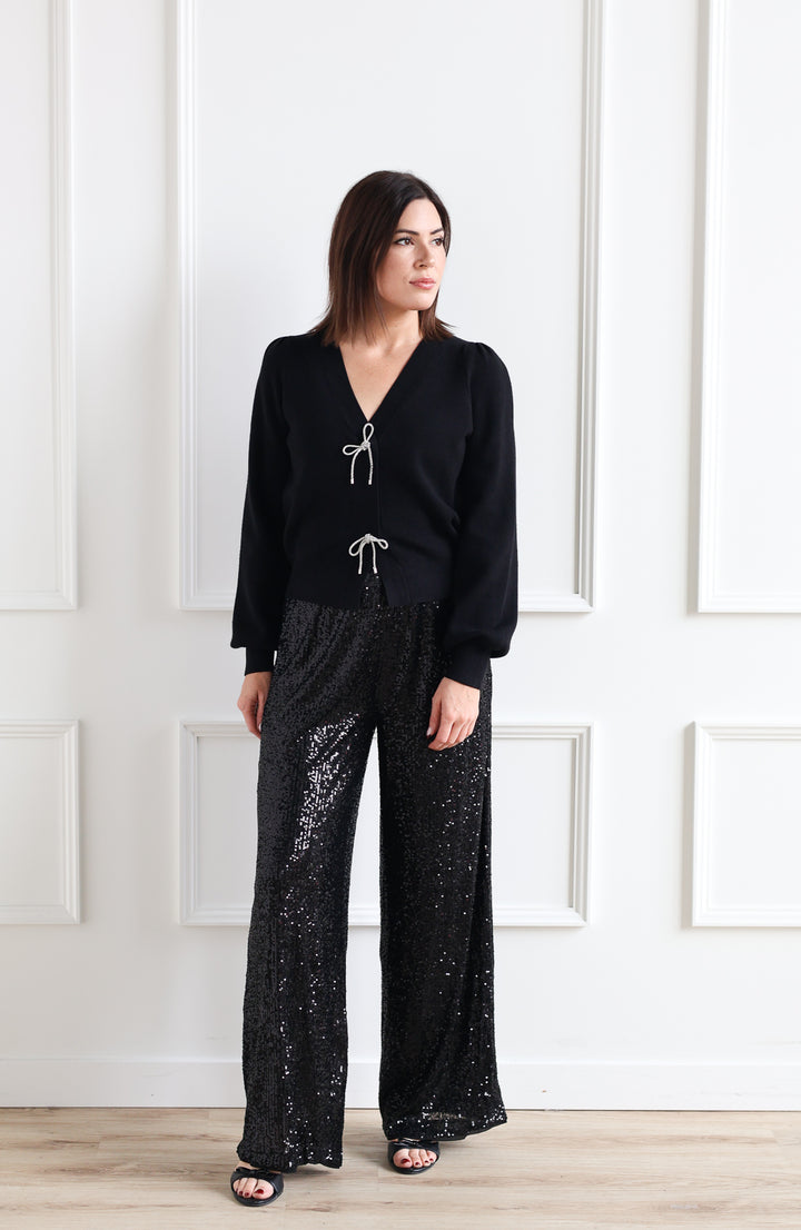 Sparkle Bow Cardigan - Black