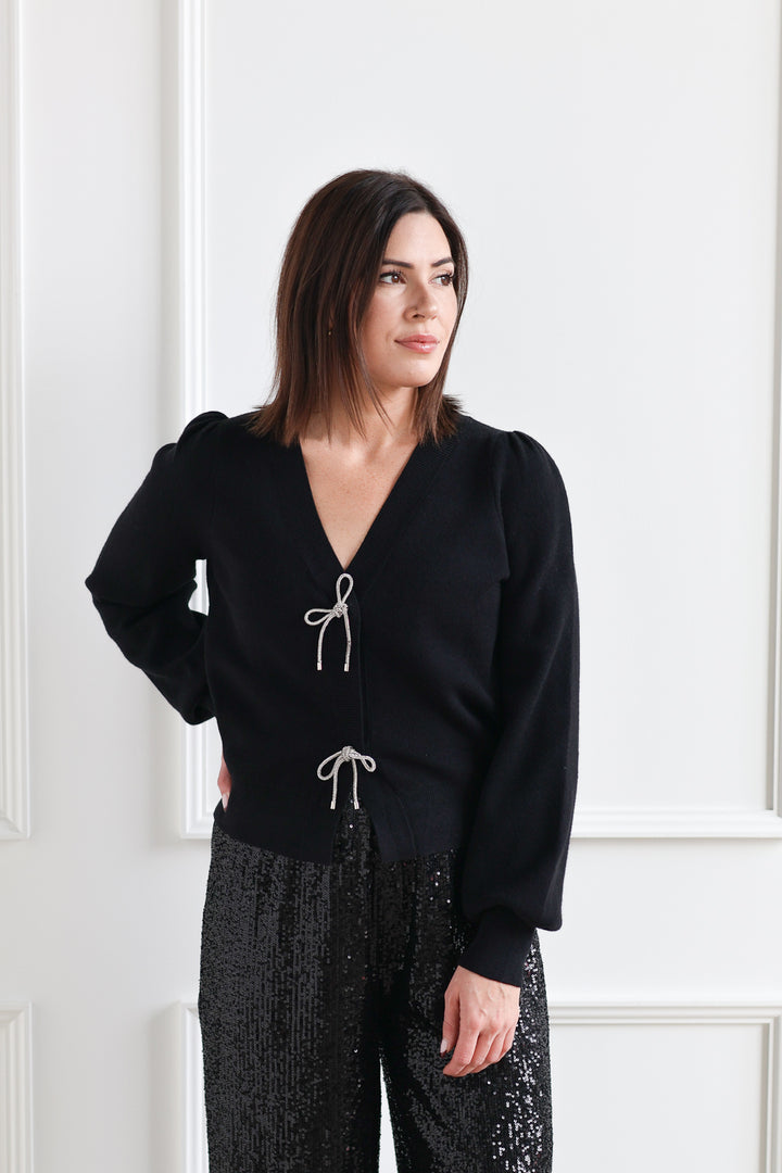 Sparkle Bow Cardigan - Black