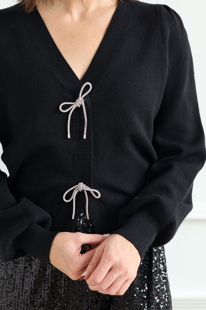 Sparkle Bow Cardigan - Black