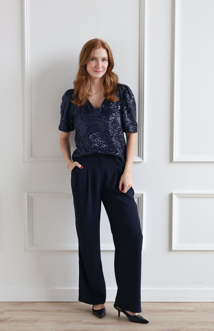 ICHI | Navy Sequin Blouse