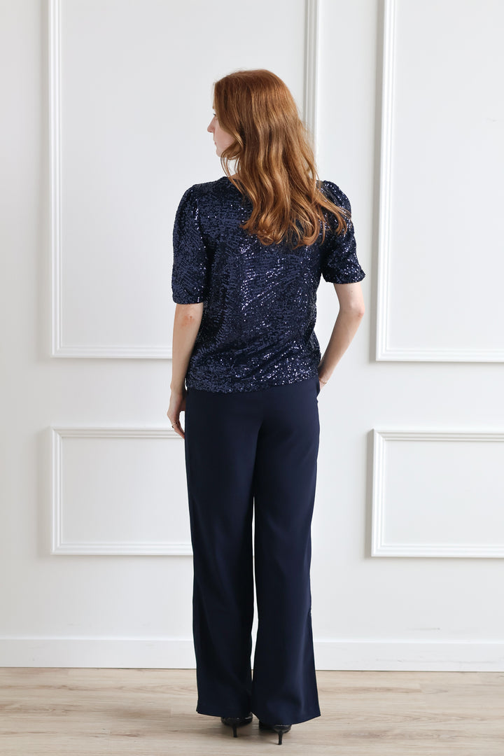 ICHI | Navy Sequin Blouse