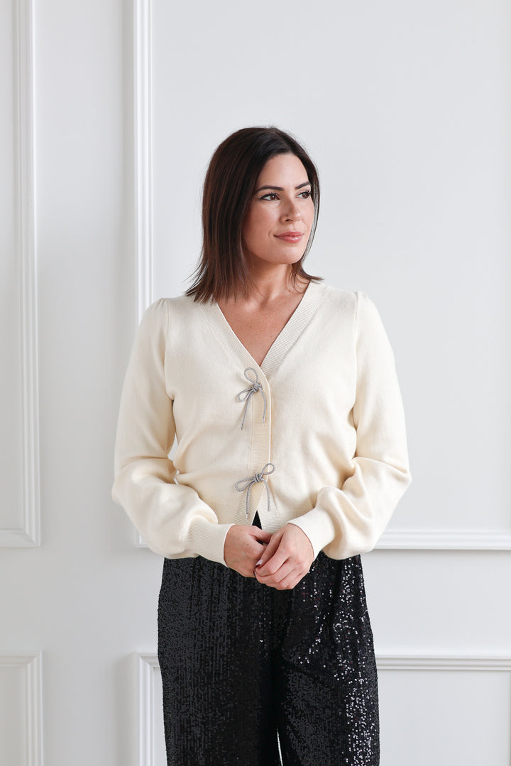 Sparkle Bow Cardigan - Ivory
