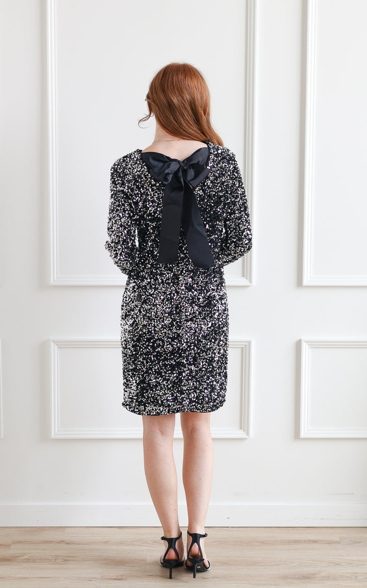 B.young | Pailett Bow Mini Dress - Silver