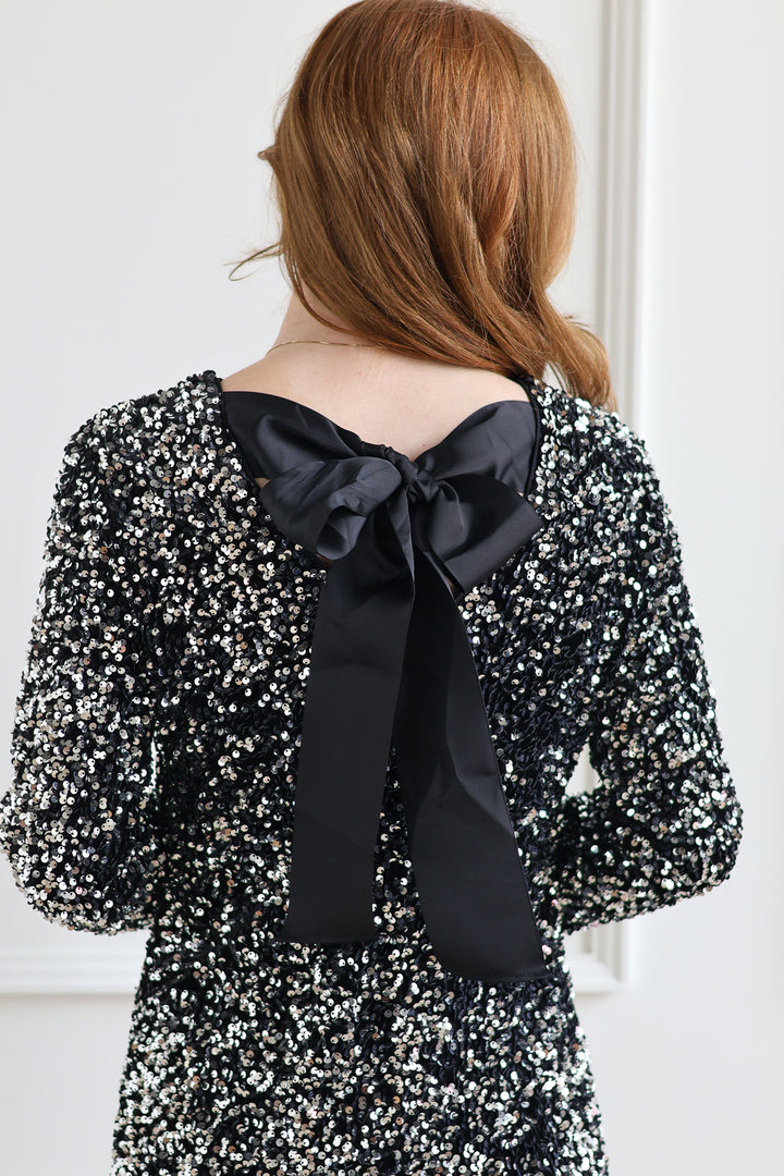 B.young | Pailett Bow Mini Dress - Silver