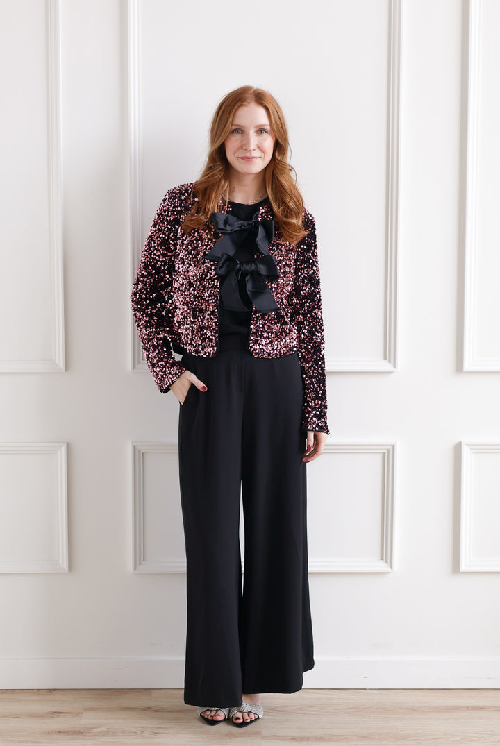 b.young | Pailett Sequin Bow Top - Rose