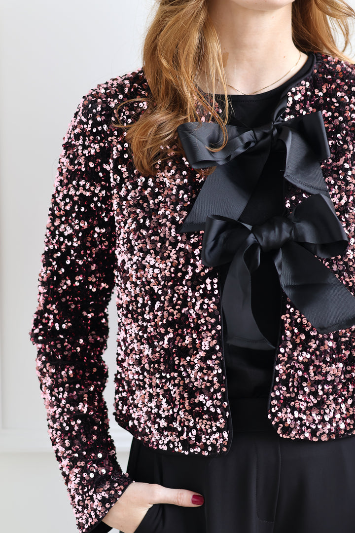 b.young | Pailett Sequin Bow Top - Rose