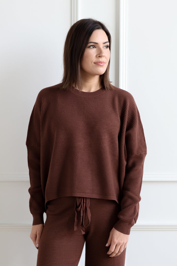 Waffle Knit Lounge Sweater - Chestnut
