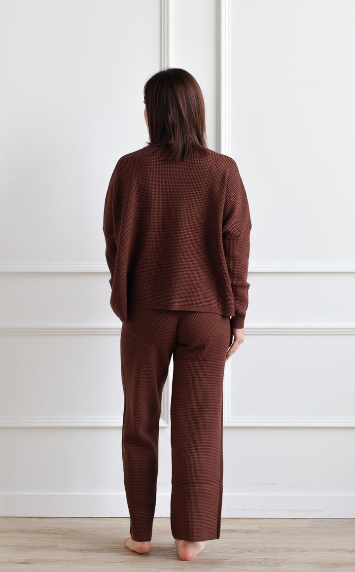 Waffle Knit Lounge Sweater - Chestnut