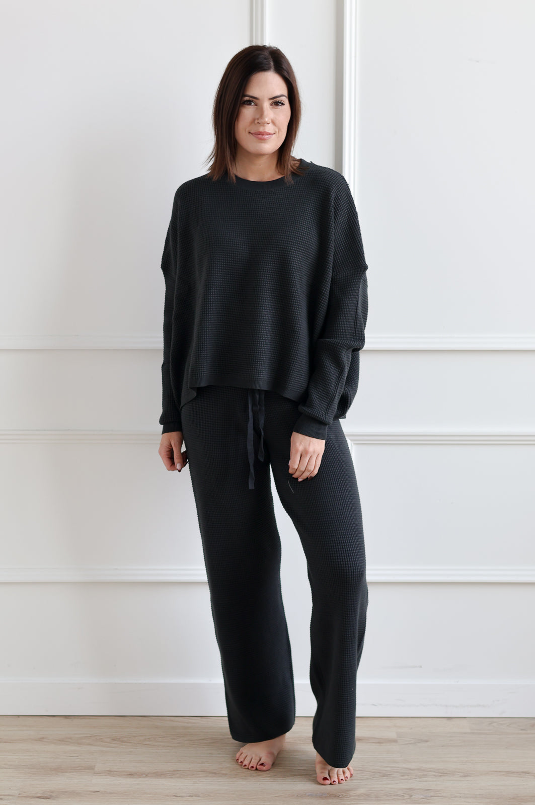 Waffle Knit Lounge Sweater - Ink