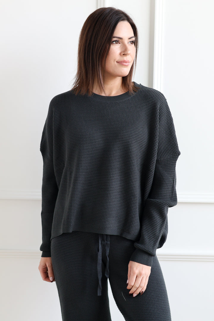 Waffle Knit Lounge Sweater - Ink