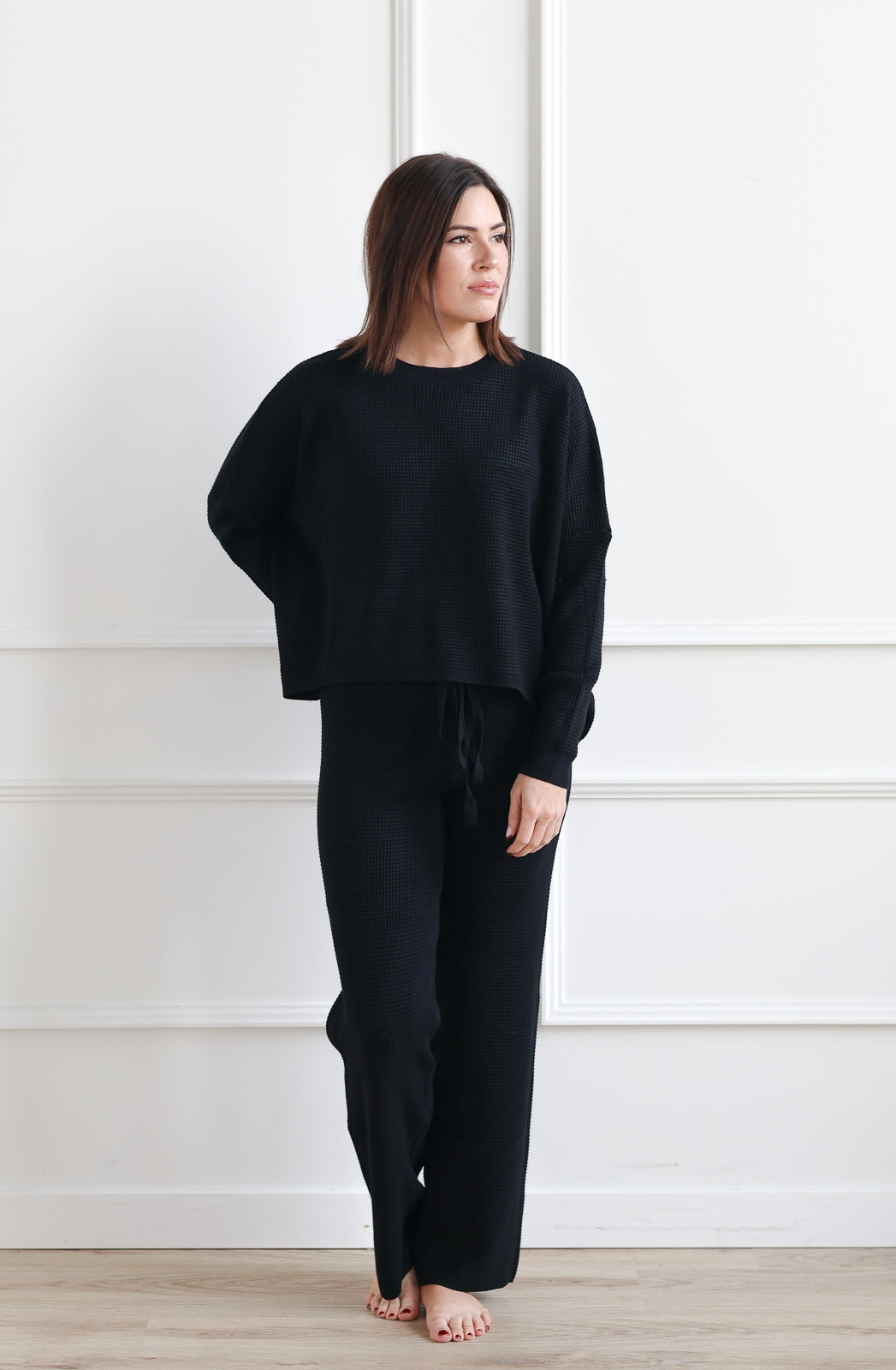 Waffle Knit Lounge Pant - Black