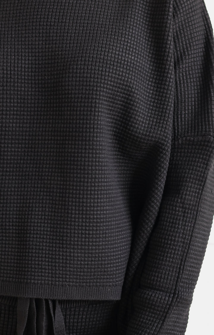 Waffle Knit Lounge Top - Black