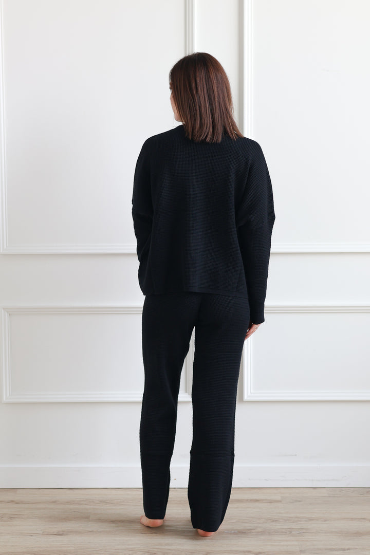 Waffle Knit Lounge Pant - Black
