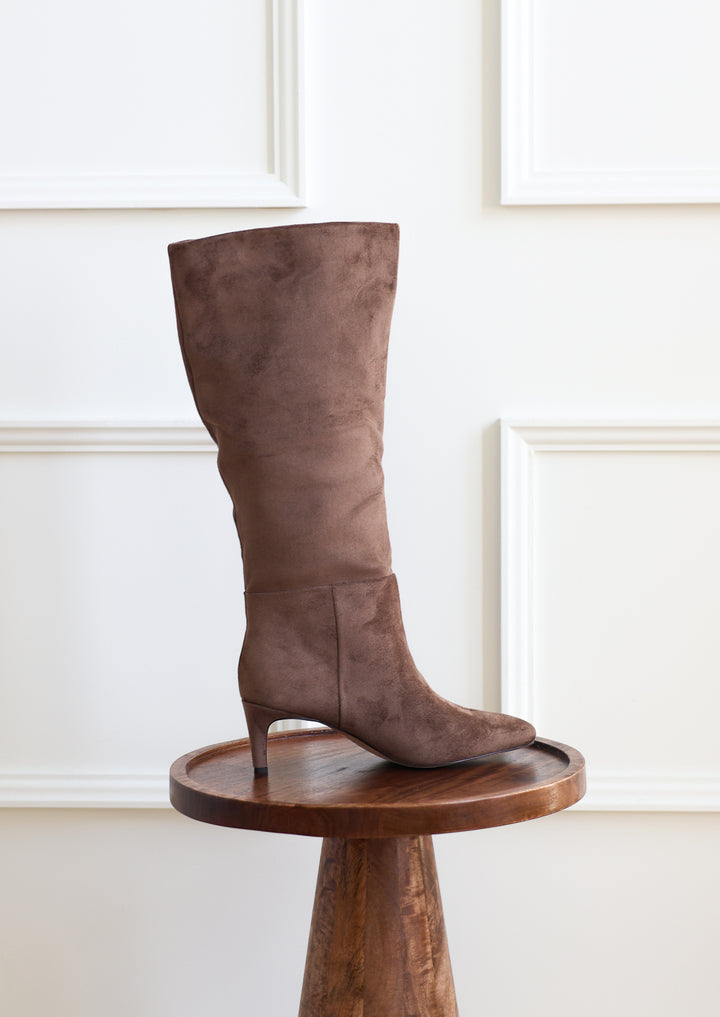 Joanna Suede Kitten Heel Boot - Taupe