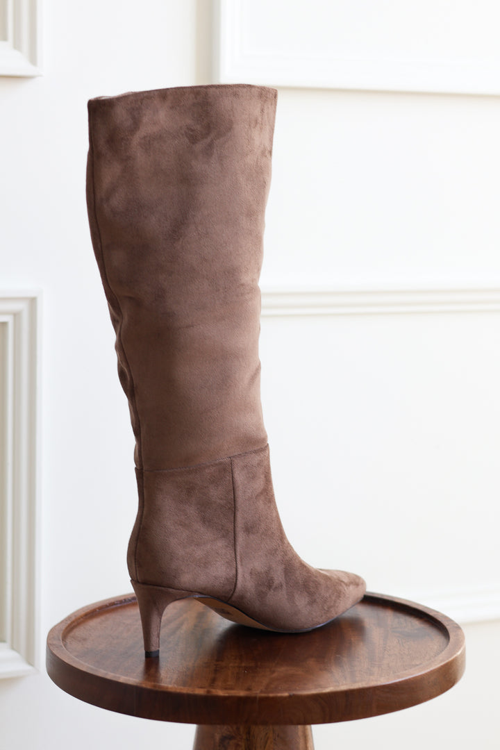 Joanna Suede Kitten Heel Boot - Taupe