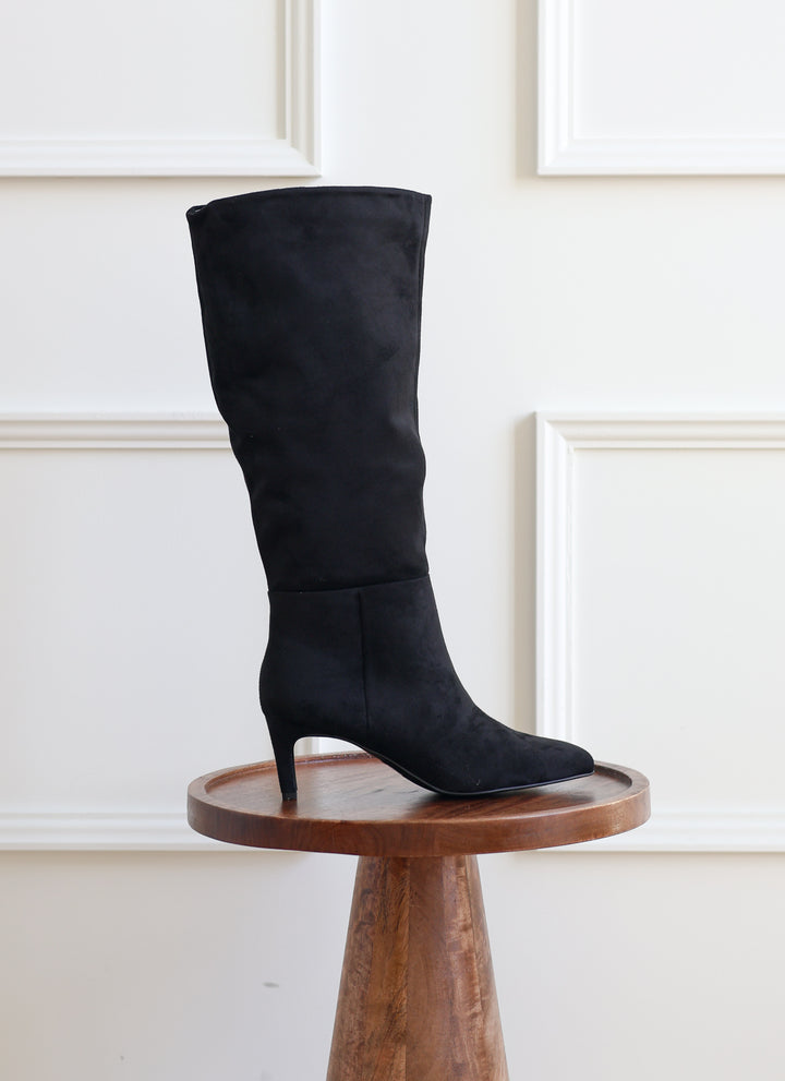Joanna Suede Kitten Heel Boot - Black