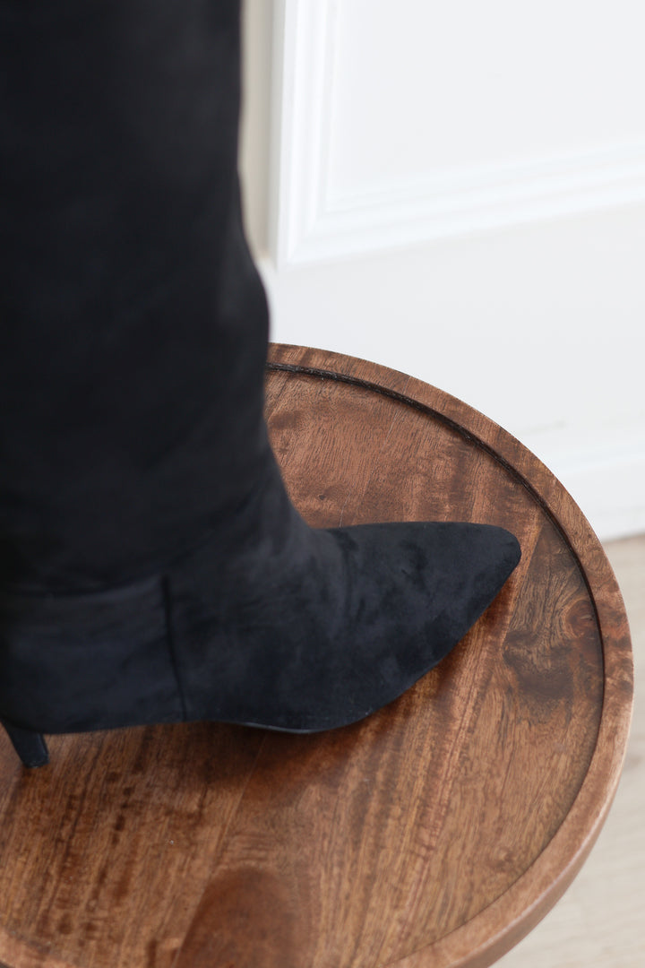 Joanna Suede Kitten Heel Boot - Black