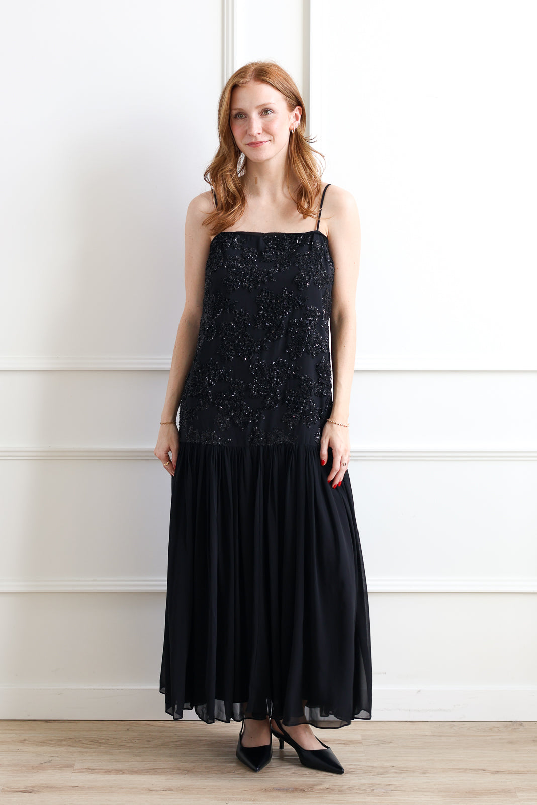 Marissa Drop Waist Sequin Midi