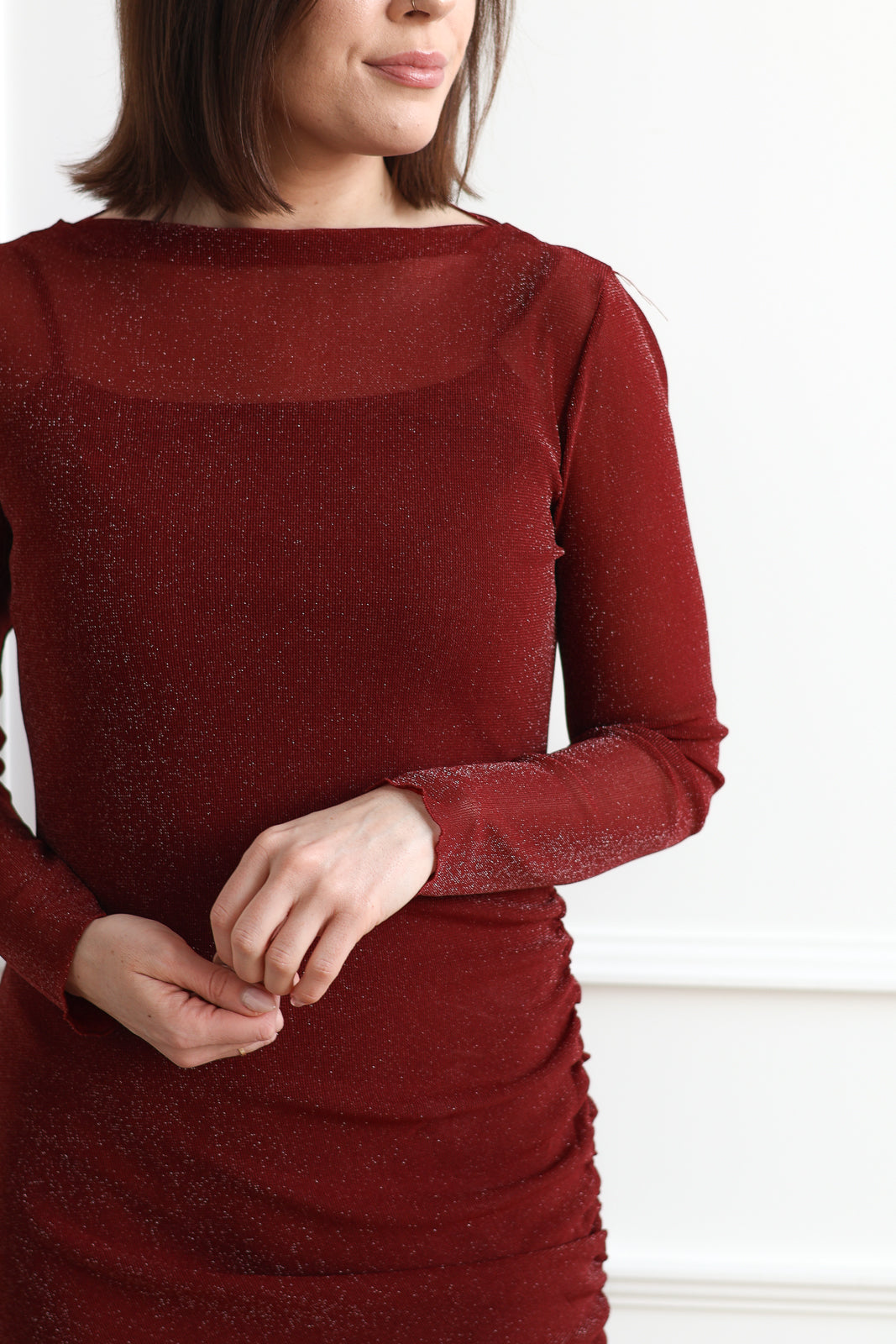 Shimmer Draped Dress - Wine