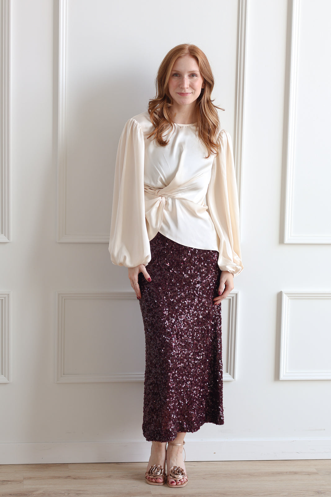 Plum Sequin Midi Skirt
