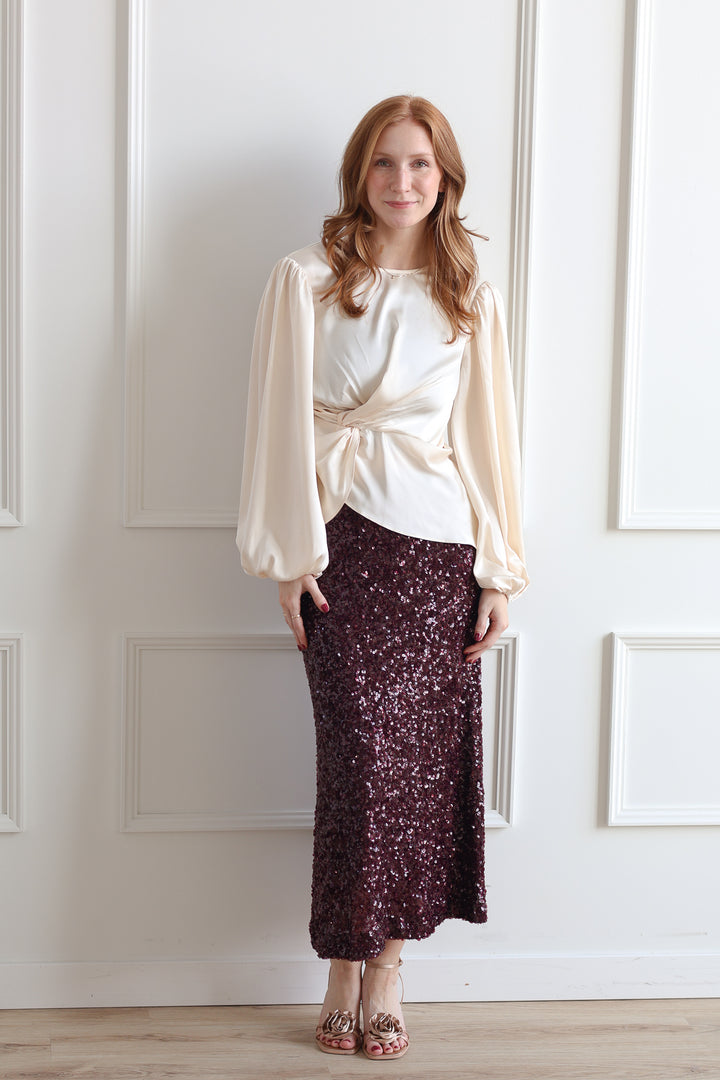 Plum Sequin Midi Skirt