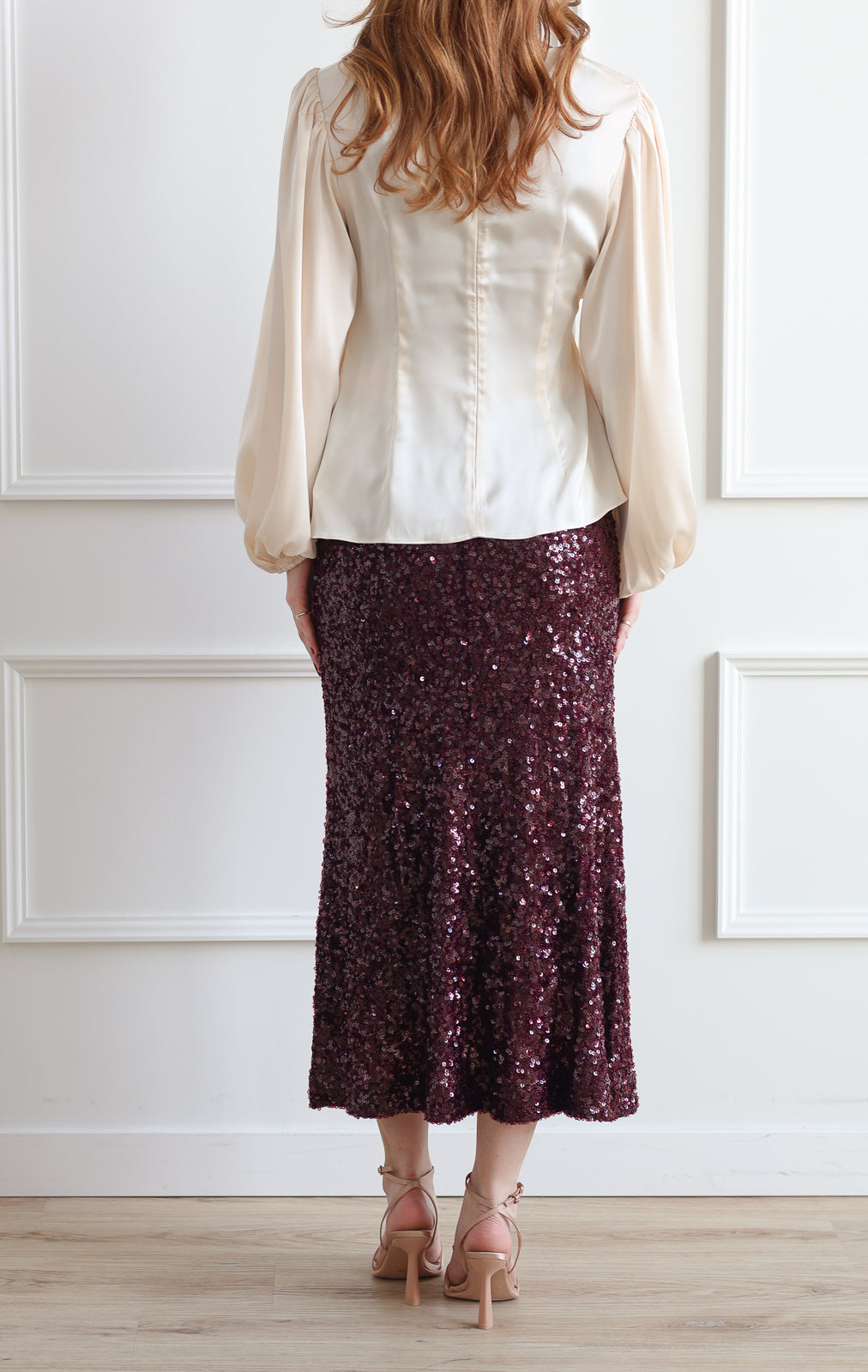 Plum Sequin Midi Skirt