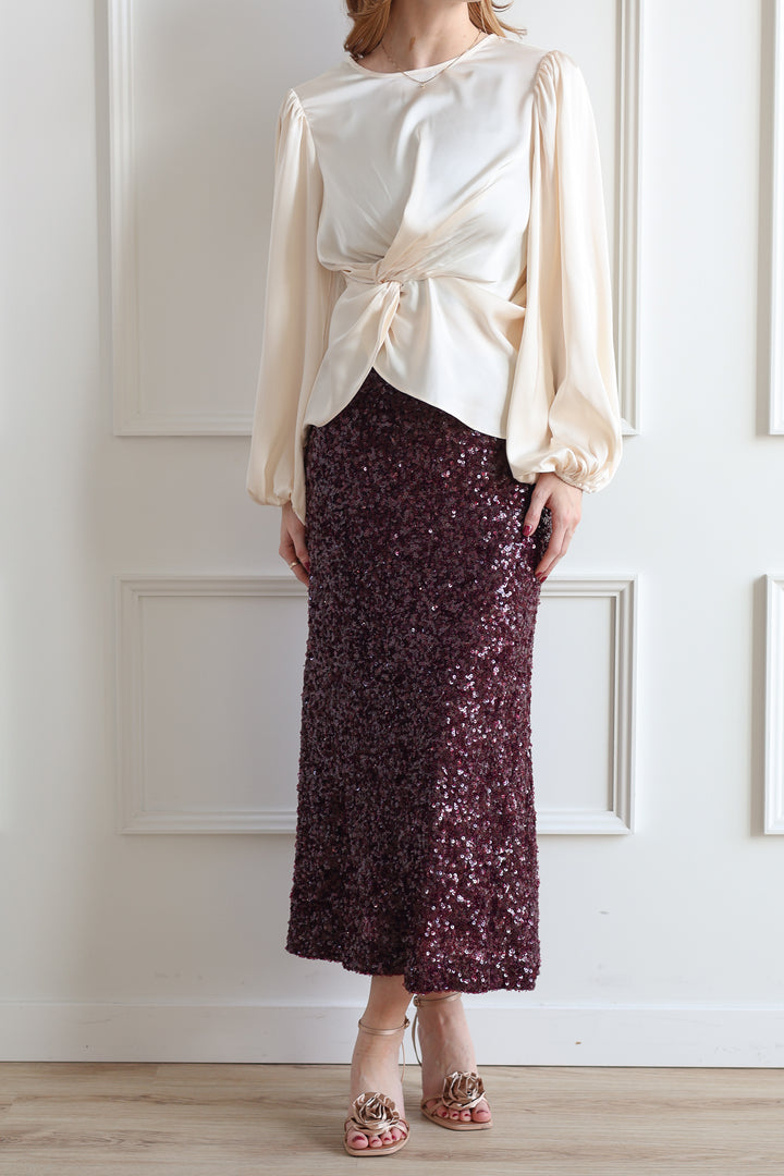 Plum Sequin Midi Skirt