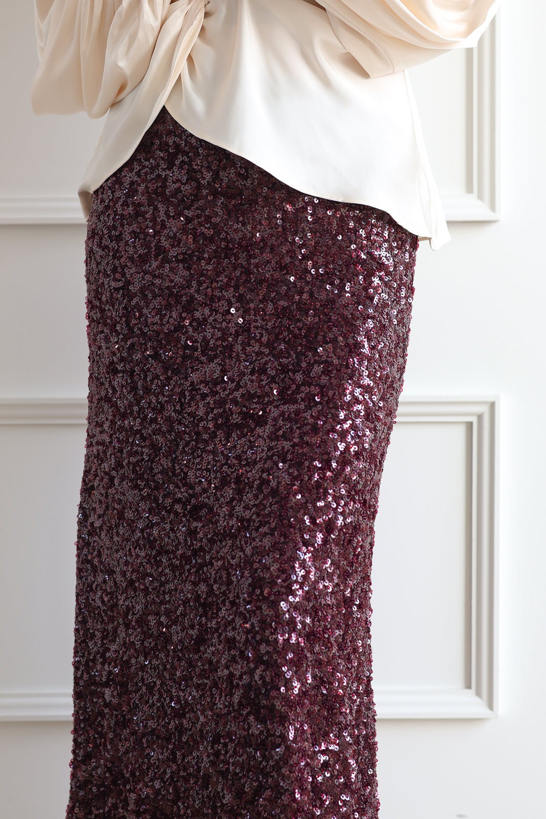 Plum Sequin Midi Skirt