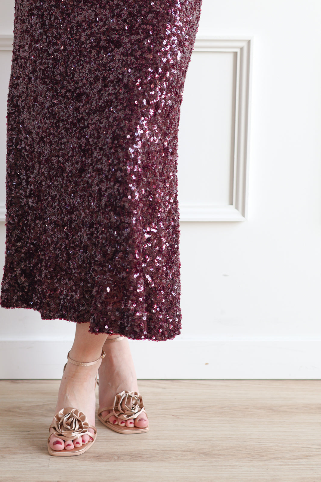 Plum Sequin Midi Skirt
