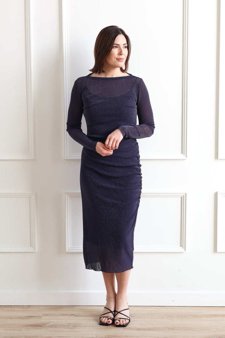 Shimmer Draped Dress - Midnight