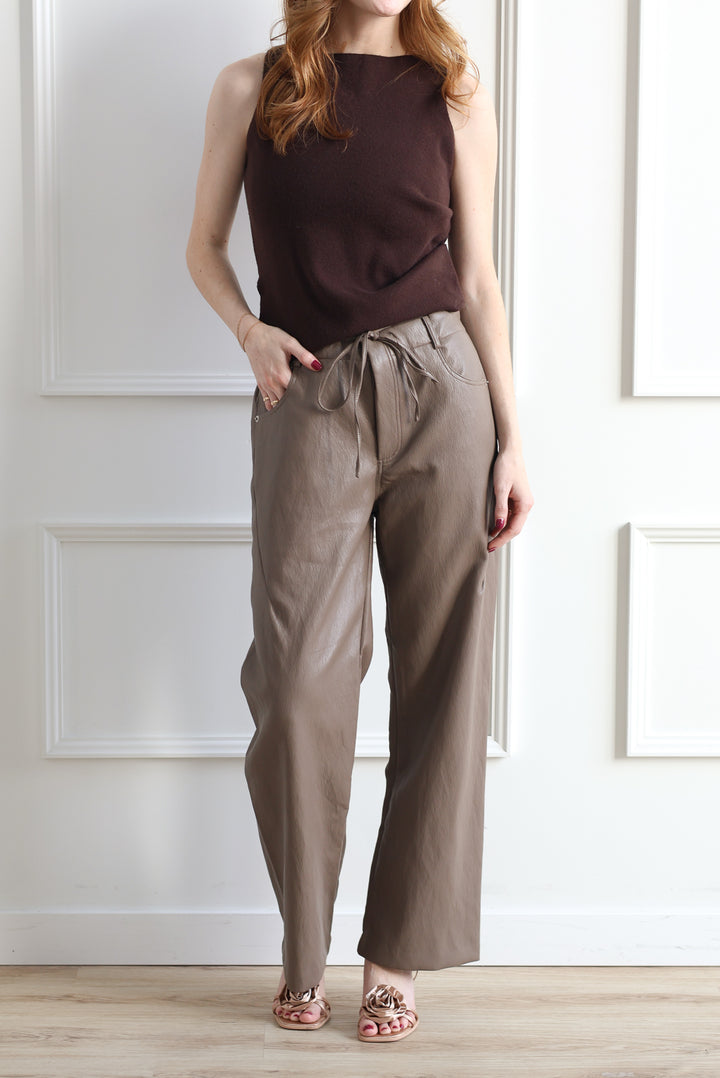 Cappuccino Leather Tie Trouser