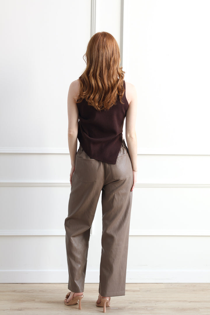 Cappuccino Leather Tie Trouser