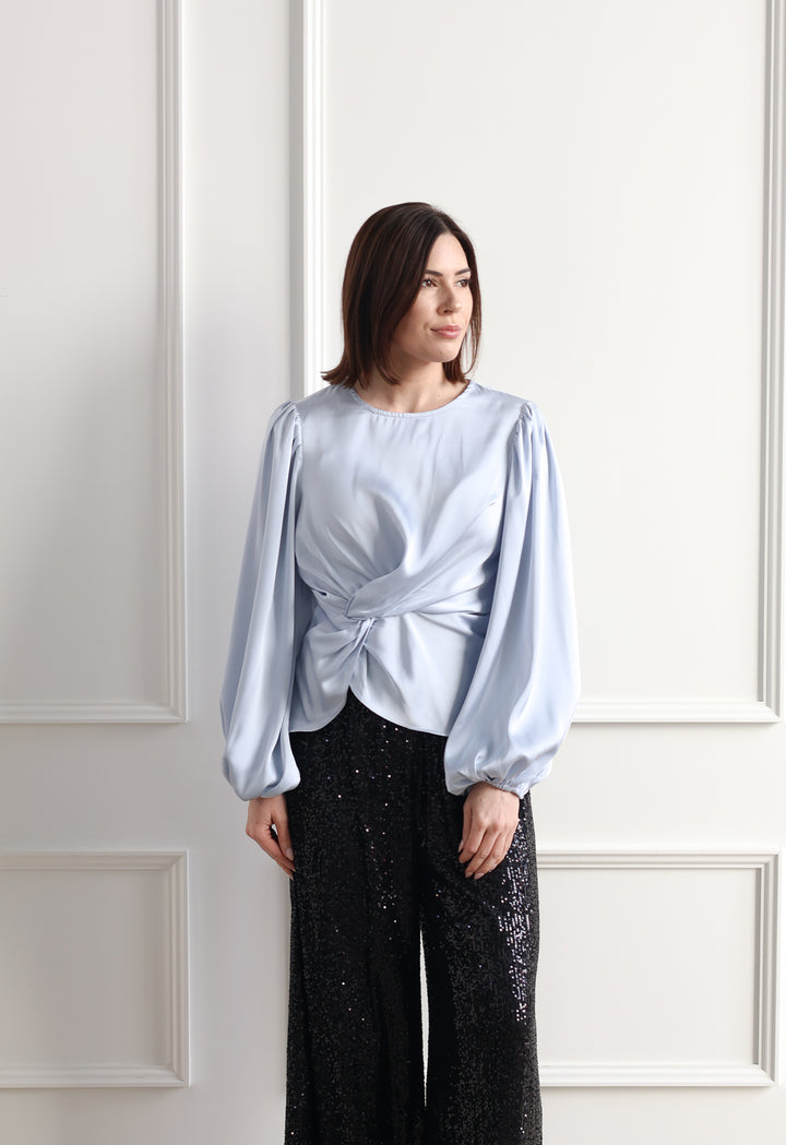 Satin Twist Blouse - Ice Blue